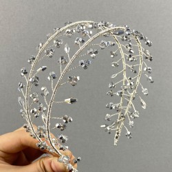 Gümüş Gri Çift Sıralı Vela Kristal Boncuklu Gelin Ve Kına Tacı-GELINTACI-366 Gümüş Gri Çift Sıralı Vela Kristal Boncuklu Gelin Ve Kına Tacı-GELINTACI-366