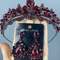 Bordo Kristalli Marvel Model Kına Gelin Tacı Ve Damla Taşlı  Küpe Seti-GELINTACI-380 Bordo Kristalli Marvel Model Kına Gelin Tacı Ve Damla Taşlı  Küpe Seti-GELINTACI-380