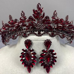Bordo Kristalli Marvel Model Kına Gelin Tacı Ve İnce Mekikli  Küpe Seti-GELINTACI-388 Bordo Kristalli Marvel Model Kına Gelin Tacı Ve İnce Mekikli  Küpe Seti-GELINTACI-388