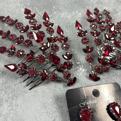 Bordo Çift Yapraklı Helen Model Kına Tacı Saç Aksesuarı Ve Küpe Takımı-GELINTACI-421 Bordo Çift Yapraklı Helen Model Kına Tacı Saç Aksesuarı Ve Küpe Takımı-GELINTACI-421