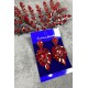 Kırmızı Çift Yapraklı Helen Model Kına Tacı Saç Aksesuarı Ve Küpe Takımı-GELINTACI-423