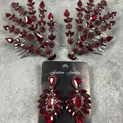 Bordo Çift Yapraklı Helen Model Kına Tacı Saç Aksesuarı Ve İnce Mekikli Küpe Takımı-GELINTACI-427 Bordo Çift Yapraklı Helen Model Kına Tacı Saç Aksesuarı Ve İnce Mekikli Küpe Takımı-GELINTACI-427