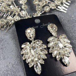 Gümüş Çift Yapraklı Helen Model Kına Tacı Saç Aksesuarı Ve İnce Mekikli Küpe Takımı-GELINTACI-431 Gümüş Çift Yapraklı Helen Model Kına Tacı Saç Aksesuarı Ve İnce Mekikli Küpe Takımı-GELINTACI-431