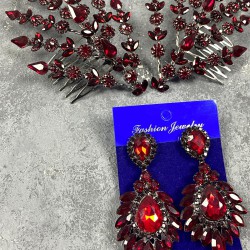Bordo Çift Yapraklı Helen Model Kına Tacı Saç Aksesuarı Ve Mekik Küpe Takımı-GELINTACI-433 Bordo Çift Yapraklı Helen Model Kına Tacı Saç Aksesuarı Ve Mekik Küpe Takımı-GELINTACI-433