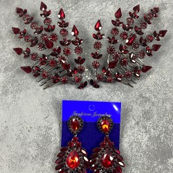 Bordo Çift Yapraklı Helen Model Kına Tacı Saç Aksesuarı Ve Mekik Küpe Takımı-GELINTACI-433 Bordo Çift Yapraklı Helen Model Kına Tacı Saç Aksesuarı Ve Mekik Küpe Takımı-GELINTACI-433