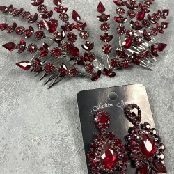 Bordo Çift Yapraklı Helen Model Kına Tacı Saç Aksesuarı Ve Taşlı Abiye Küpe Takımı-GELINTACI-439 Bordo Çift Yapraklı Helen Model Kına Tacı Saç Aksesuarı Ve Taşlı Abiye Küpe Takımı-GELINTACI-439