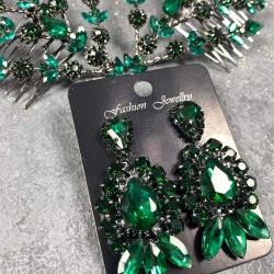 Yeşil Çift Yapraklı Helen Model Kına Tacı Saç Aksesuarı Ve Taşlı Abiye Küpe Takımı-GELINTACI-440 Yeşil Çift Yapraklı Helen Model Kına Tacı Saç Aksesuarı Ve Taşlı Abiye Küpe Takımı-GELINTACI-440
