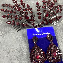 Bordo Çift Yapraklı Helen Model Kına Tacı Saç Aksesuarı Ve Damla Taşlı Abiye Küpe Takımı-GELINTACI-445 Bordo Çift Yapraklı Helen Model Kına Tacı Saç Aksesuarı Ve Damla Taşlı Abiye Küpe Takımı-GELINTACI-445
