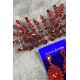 Kırmızı Çift Yapraklı Helen Model Kına Tacı Saç Aksesuarı Ve Damla Taşlı Abiye Küpe Takımı-GELINTACI-447