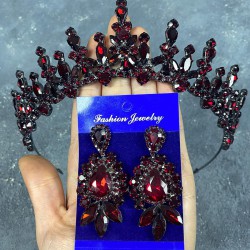 Bordo Cooper Mekik Taşlı Gelin Tacı Ve Üç Mekik Taşlı Abiye Küpe Seti-GELINTACI-473 Bordo Cooper Mekik Taşlı Gelin Tacı Ve Üç Mekik Taşlı Abiye Küpe Seti-GELINTACI-473