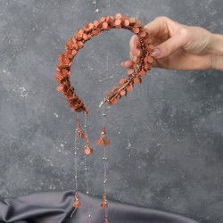 Rose Rengi Savin Mineli Özel Tasarım Kına Ve Gelin Tacı-GELINTACI-527 Rose Rengi Savin Mineli Özel Tasarım Kına Ve Gelin Tacı-GELINTACI-527