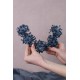 İndigo Mavi Sinay Model Çiçek Motifli Kına Gelin Tacı Ve Türban Aksesuarı-GELINTACI-551