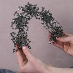 Koyu Gri Sinay Model Çiçek Motifli Kına Gelin Tacı Ve Türban Aksesuarı-GELINTACI-563 Koyu Gri Sinay Model Çiçek Motifli Kına Gelin Tacı Ve Türban Aksesuarı-GELINTACI-563
