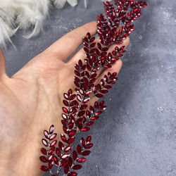 Bordo Bilana Yaprak Dallı Bant Gelin Kına Saç Aksesuarı-GELINTACI-576 Bordo Bilana Yaprak Dallı Bant Gelin Kına Saç Aksesuarı-GELINTACI-576