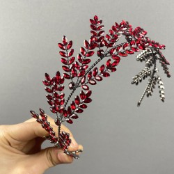 Bordo Bilana Yaprak Dallı Bant Gelin Kına Saç Aksesuarı-GELINTACI-576 Bordo Bilana Yaprak Dallı Bant Gelin Kına Saç Aksesuarı-GELINTACI-576