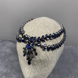 Lacivert Naomi Model Alınlık Gelin Saç Aksesuarı -GELINTACI-612