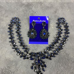 Lacivert Naomi Model Alınlık Gelin Saç Aksesuarı Ve Damla Küpe Seti-GELINTACI-616