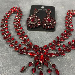 Bordo Naomi Model Alınlık Gelin Saç Aksesuarı Ve Damla Küpe Seti-GELINTACI-617