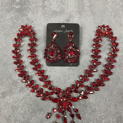 Bordo Naomi Model Alınlık Gelin Saç Aksesuarı Ve Damla Küpe Seti-GELINTACI-617