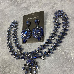 Lacivert Naomi Model Alınlık Gelin Saç Aksesuarı Ve Abiye Küpe Seti-GELINTACI-619