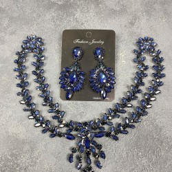 Lacivert Naomi Model Alınlık Gelin Saç Aksesuarı Ve Abiye Küpe Seti-GELINTACI-619