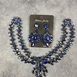 Lacivert Naomi Model Alınlık Gelin Saç Aksesuarı Ve İnce Küpe Seti-GELINTACI-623