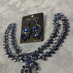 Lacivert Naomi Model Alınlık Gelin Saç Aksesuarı Ve Küpe Seti-GELINTACI-625