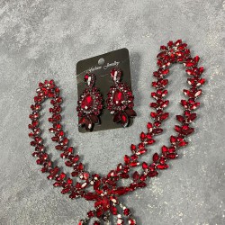 Bordo Naomi Model Alınlık Gelin Saç Aksesuarı Ve Küpe Seti-GELINTACI-626