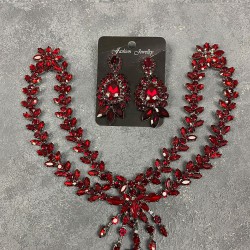 Bordo Naomi Model Alınlık Gelin Saç Aksesuarı Ve Küpe Seti-GELINTACI-626