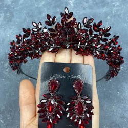 Bordo Ashley Boncuklu Kına Gelin Tacı Ve İnce Mekikli Küpe Seti-GELINTACI-702 Bordo Ashley Boncuklu Kına Gelin Tacı Ve İnce Mekikli Küpe Seti-GELINTACI-702