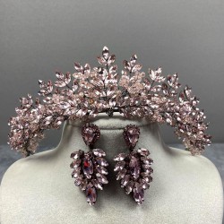 Pembe Ashley Boncuklu Kına Gelin Tacı Ve İnce Mekikli Küpe Seti-GELINTACI-705 Pembe Ashley Boncuklu Kına Gelin Tacı Ve İnce Mekikli Küpe Seti-GELINTACI-705
