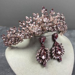 Pembe Ashley Boncuklu Kına Gelin Tacı Ve Mekikli Küpe Seti-GELINTACI-712 Pembe Ashley Boncuklu Kına Gelin Tacı Ve Mekikli Küpe Seti-GELINTACI-712
