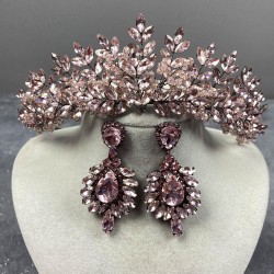 Pembe Ashley Boncuklu Kına Gelin Tacı Ve Mekikli Küpe Seti-GELINTACI-712 Pembe Ashley Boncuklu Kına Gelin Tacı Ve Mekikli Küpe Seti-GELINTACI-712