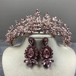 Pembe Ashley Boncuklu Kına Gelin Tacı Ve Üç Mekikli Küpe Seti-GELINTACI-719 Pembe Ashley Boncuklu Kına Gelin Tacı Ve Üç Mekikli Küpe Seti-GELINTACI-719