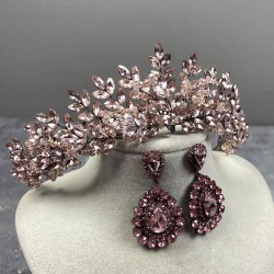 Pembe Ashley Boncuklu Kına Gelin Tacı Ve Damla Taşlı Küpe Seti-GELINTACI-726 Pembe Ashley Boncuklu Kına Gelin Tacı Ve Damla Taşlı Küpe Seti-GELINTACI-726