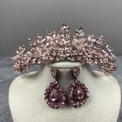 Pembe Ashley Boncuklu Kına Gelin Tacı Ve Damla Taşlı Küpe Seti-GELINTACI-726 Pembe Ashley Boncuklu Kına Gelin Tacı Ve Damla Taşlı Küpe Seti-GELINTACI-726