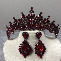 Bordo Annaber Taşlı Kına Gelin Tacı Ve Mekikli Küpe Takımı -GELINTACI-795 Bordo Annaber Taşlı Kına Gelin Tacı Ve Mekikli Küpe Takımı -GELINTACI-795