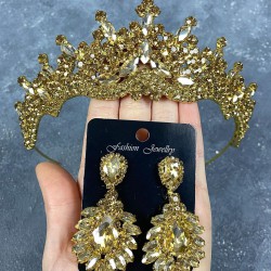 Bal Rengi Annaber Taşlı Kına Gelin Tacı Ve Mekikli Küpe Takımı -GELINTACI-798 Bal Rengi Annaber Taşlı Kına Gelin Tacı Ve Mekikli Küpe Takımı -GELINTACI-798