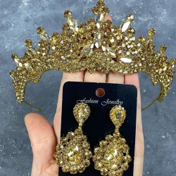 Bal Rengi Annaber Taşlı Kına Gelin Tacı Ve Damla Taşlı Küpe Takımı -GELINTACI-804 Bal Rengi Annaber Taşlı Kına Gelin Tacı Ve Damla Taşlı Küpe Takımı -GELINTACI-804
