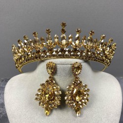 Bal Rengi Catherine Taşlı Kına Gelin Tacı Ve Mekikli Küpe Takımı-GELINTACI-826 Bal Rengi Catherine Taşlı Kına Gelin Tacı Ve Mekikli Küpe Takımı-GELINTACI-826
