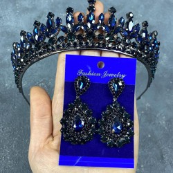 Lacivert Catherine Taşlı Kına Gelin Tacı Ve Damla Taşlı Abiye Küpe Takımı-GELINTACI-831 Lacivert Catherine Taşlı Kına Gelin Tacı Ve Damla Taşlı Abiye Küpe Takımı-GELINTACI-831