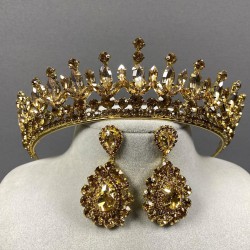 Bal Rengi Catherine Taşlı Kına Gelin Tacı Ve Damla Taşlı Abiye Küpe Takımı-GELINTACI-832 Bal Rengi Catherine Taşlı Kına Gelin Tacı Ve Damla Taşlı Abiye Küpe Takımı-GELINTACI-832