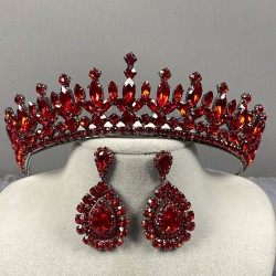 Kırmızı Catherine Taşlı Kına Gelin Tacı Ve Damla Taşlı Abiye Küpe Takımı-GELINTACI-835 Kırmızı Catherine Taşlı Kına Gelin Tacı Ve Damla Taşlı Abiye Küpe Takımı-GELINTACI-835