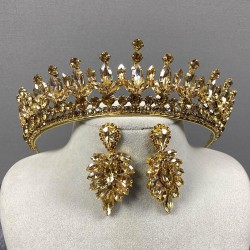 Bal Rengi Catherine Taşlı Kına Gelin Tacı Ve İnce Mekikli Küpe Takımı-GELINTACI-838 Bal Rengi Catherine Taşlı Kına Gelin Tacı Ve İnce Mekikli Küpe Takımı-GELINTACI-838