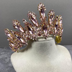 Pembe Gold Diana Yüksek Taşlı Kına Ve Gelin Tacı-GELINTACI-853 Pembe Gold Diana Yüksek Taşlı Kına Ve Gelin Tacı-GELINTACI-853