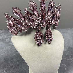 Pembe Diana Yüksek Taşlı Kına Gelin Tacı Ve Üç Mekikli Küpe Takımı-GELINTACI-862 Pembe Diana Yüksek Taşlı Kına Gelin Tacı Ve Üç Mekikli Küpe Takımı-GELINTACI-862