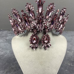 Pembe Diana Yüksek Taşlı Kına Gelin Tacı Ve Üç Mekikli Küpe Takımı-GELINTACI-862 Pembe Diana Yüksek Taşlı Kına Gelin Tacı Ve Üç Mekikli Küpe Takımı-GELINTACI-862