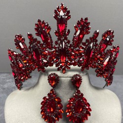 Kırmızı Diana Yüksek Taşlı Kına Gelin Tacı Ve Mekikli Küpe Takımı-GELINTACI-868 Kırmızı Diana Yüksek Taşlı Kına Gelin Tacı Ve Mekikli Küpe Takımı-GELINTACI-868