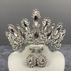 Gümüş Diana Yüksek Taşlı Kına Gelin Tacı Ve Damla Taşlı Abiye Küpe Takımı-GELINTACI-871 Gümüş Diana Yüksek Taşlı Kına Gelin Tacı Ve Damla Taşlı Abiye Küpe Takımı-GELINTACI-871