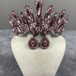 Pembe Diana Yüksek Taşlı Kına Gelin Tacı Ve Damla Taşlı Abiye Küpe Takımı-GELINTACI-876 Pembe Diana Yüksek Taşlı Kına Gelin Tacı Ve Damla Taşlı Abiye Küpe Takımı-GELINTACI-876